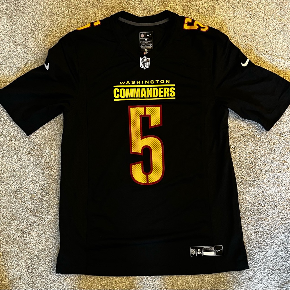 NFL Washington Commanders Black Jersey #5 with Yellow and Burgundy Accents